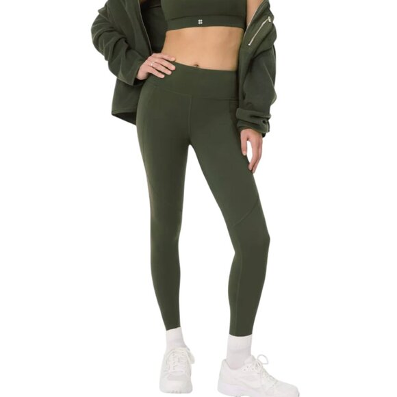 Sweaty Betty Pants - SWEATY BETTY POWER 7/8 WORKOUT LEGGINGS POCKETS GREEN GYM ATHLETE MED